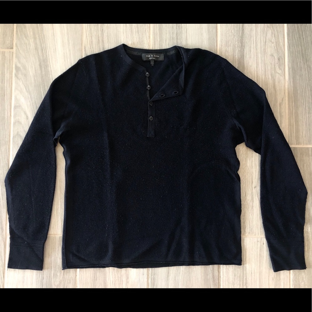 Men’s Rag & Bone Henley Sweater Navy Blue - Large